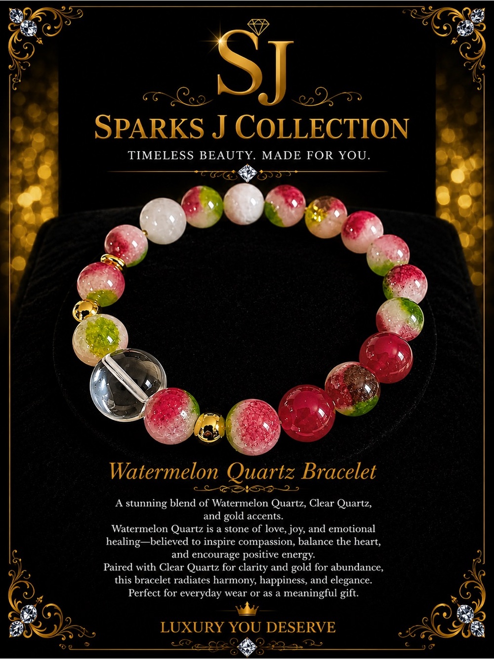 Watermelon Quartz Bracelet — Pink, Red & Green